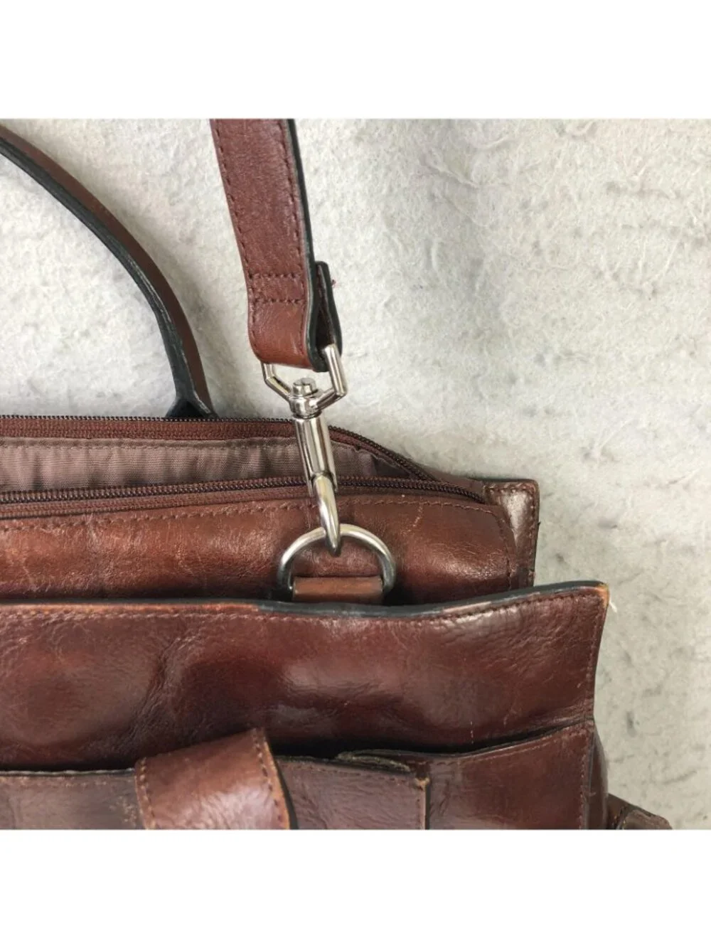 Italian Leather Briefcase Bag Mens Large Brown Zip Crossbody Business Organizer